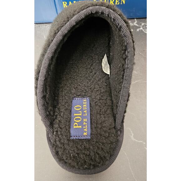 Polo Ralph Lauren Women's kayleigh Ski Bear Black Sherpa Fleece Scuff Slippers 9 - Picture 4 of 7